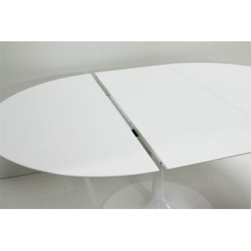 Re-edition Tulip table extendable up to 150 or 170 cm with aluminum base and top in black or white laminate