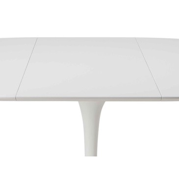 Re-edition Tulip table extendable up to 150 or 170 cm with aluminum base and top in black or white laminate