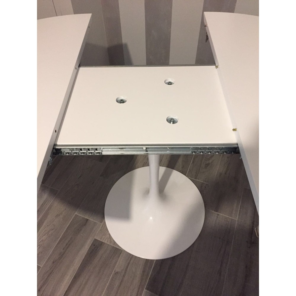 Re-edition Tulip table extendable up to 150 or 170 cm with aluminum base and top in black or white laminate